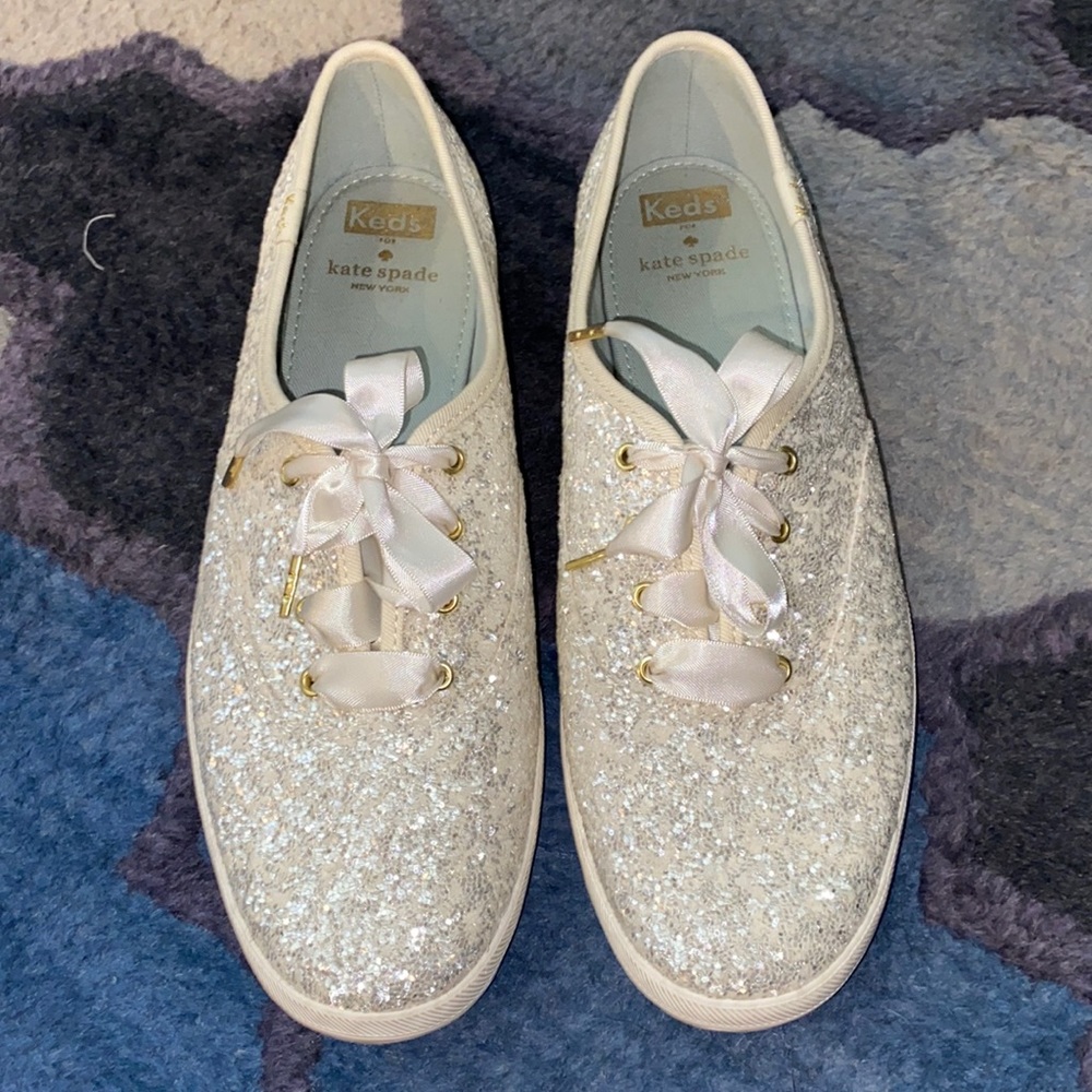 Kate Spade Keds white glitter | wedding shoes 9.5